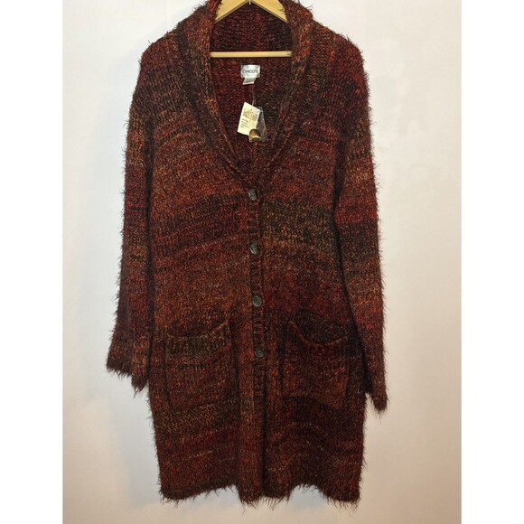 Chico's Womens Wool Blend Cardigan Duster Sweater Size 3‎ Large Buttons Pockets - Picture 1 of 9